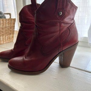 Red Leather Cowboy-Style Short Boots